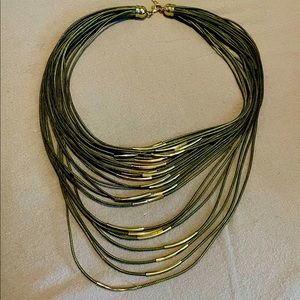 Multistrand green necklace w/gold colored accents